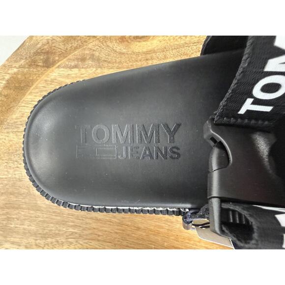 NWB Tommy Jeans Black Pink Braided Strap Slide Sandals Women’s Designer Size 6 - Picture 9 of 10